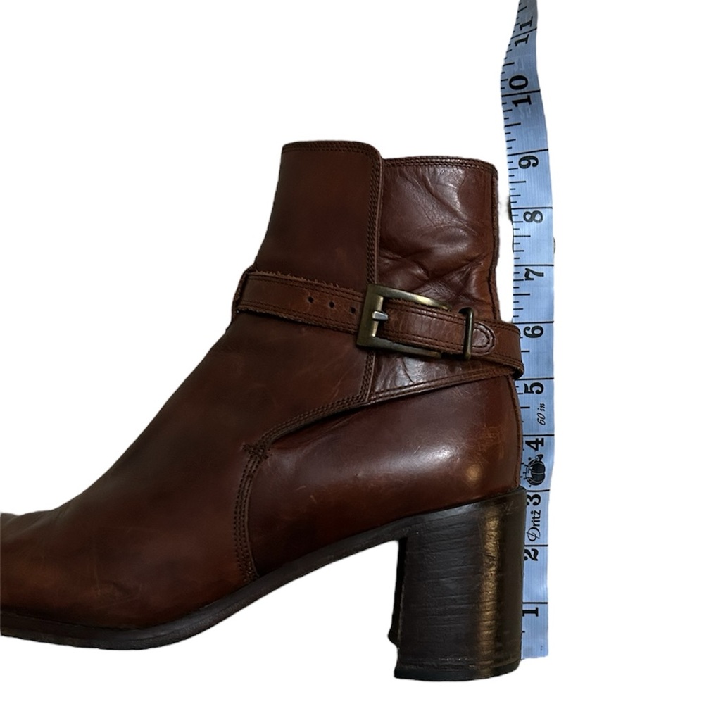 Joan & David Brown Leather Heeled Ankle Boots Italy Buckle Strap EU 40.5 Chelsea - Picture 13 of 14
